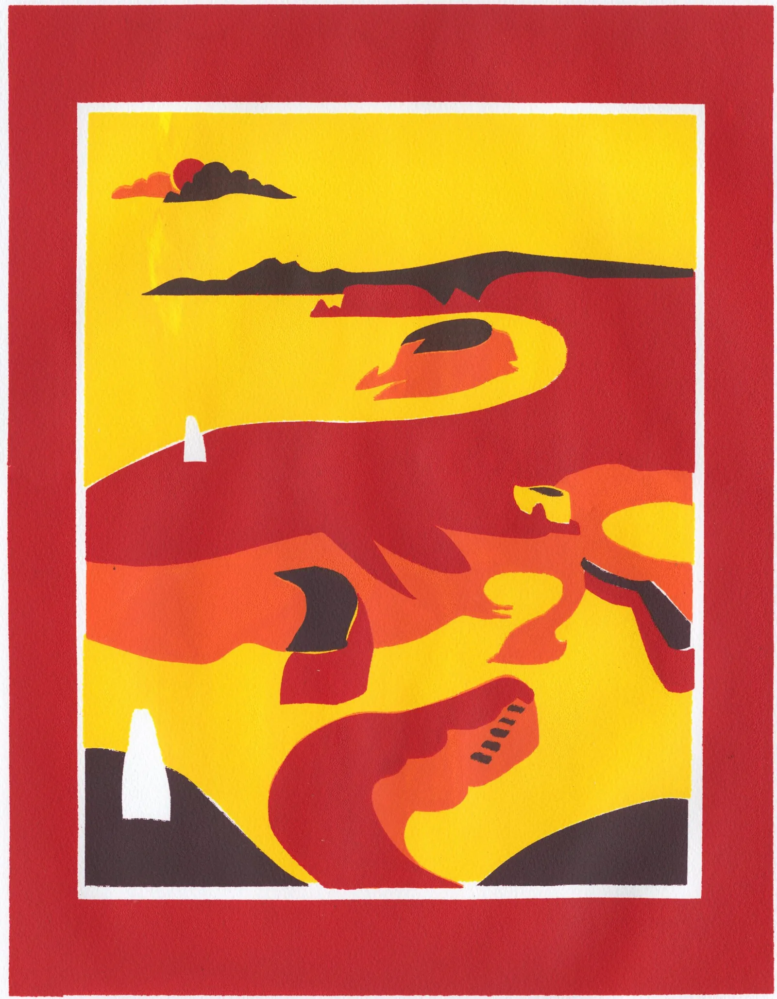Print of walled harbour in bright colours