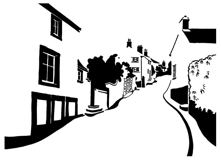Old whitewashed houses on a steep hill