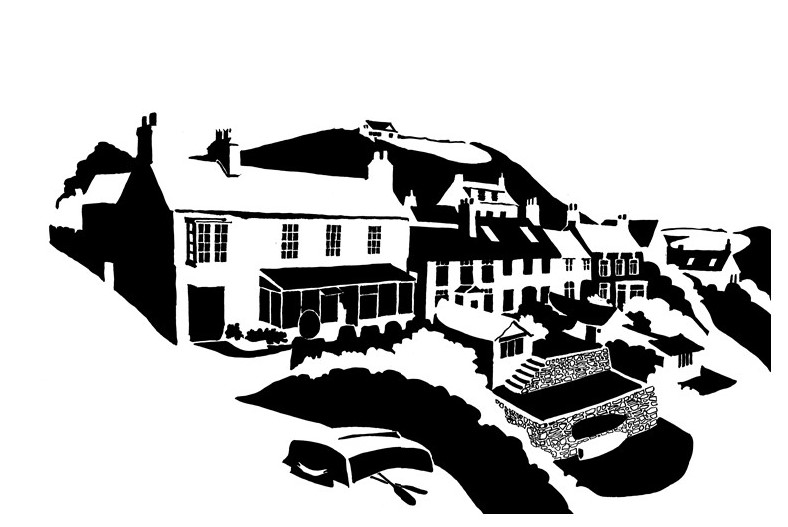 A row of houses on a steep hill