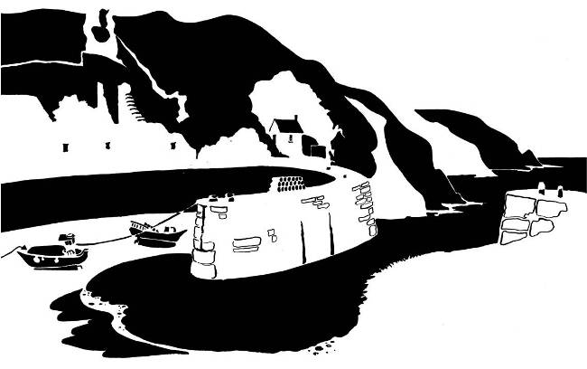 Black and white image of harbour mouth